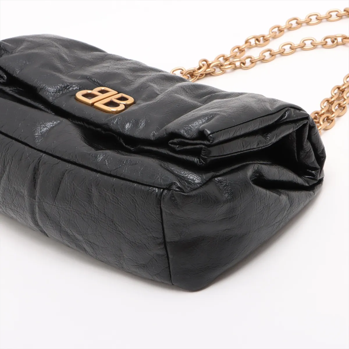 Monaco Leather Chain Shoulder Bag in Black