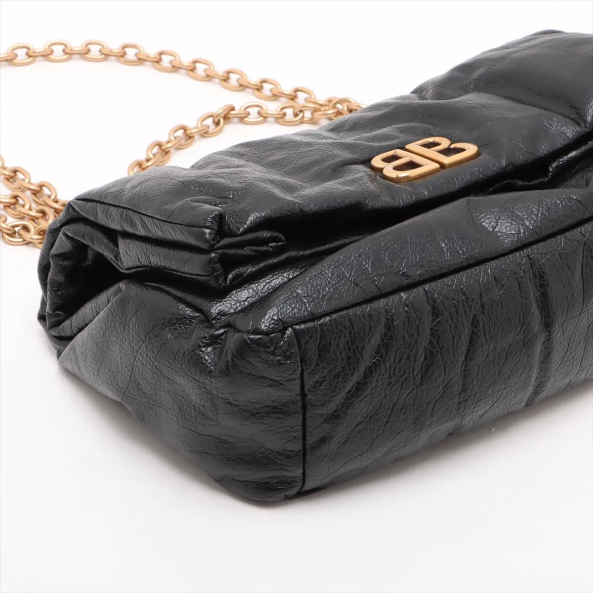 Monaco Leather Chain Shoulder Bag in Black