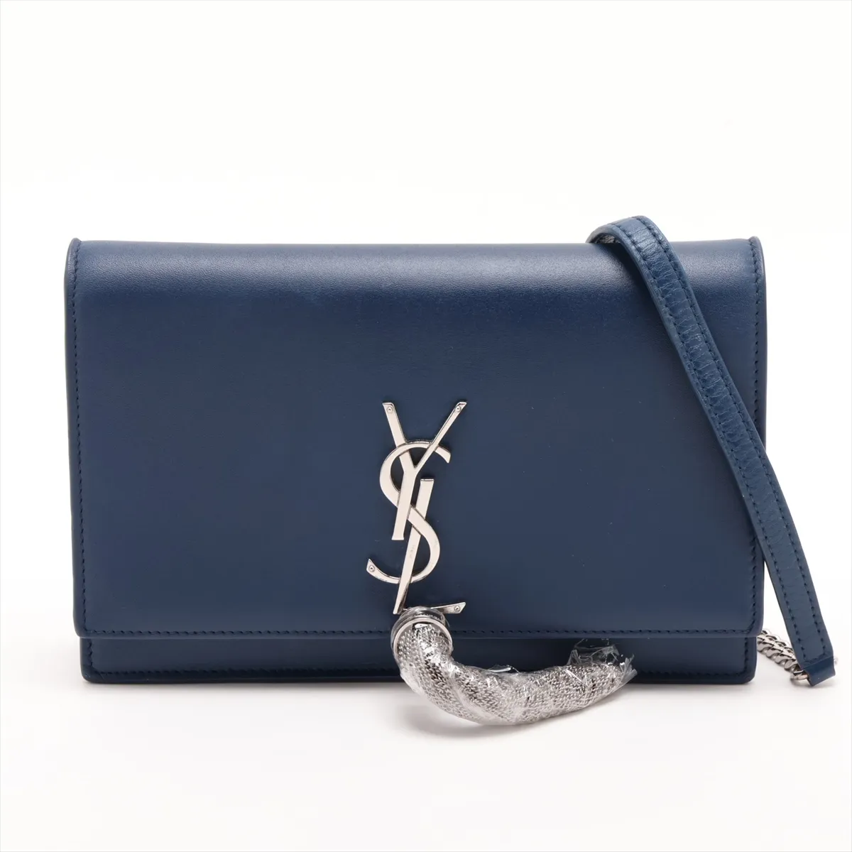 Saint Laurent Kate Leather Chain Wallet in Navy Blue