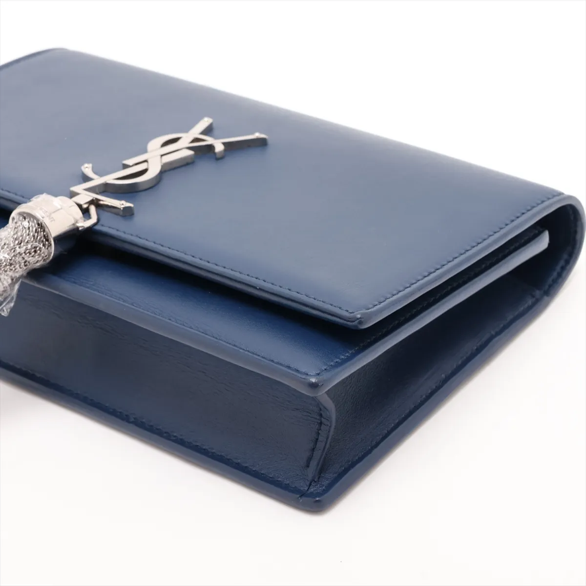 Kate Leather Chain Wallet in Navy Blue