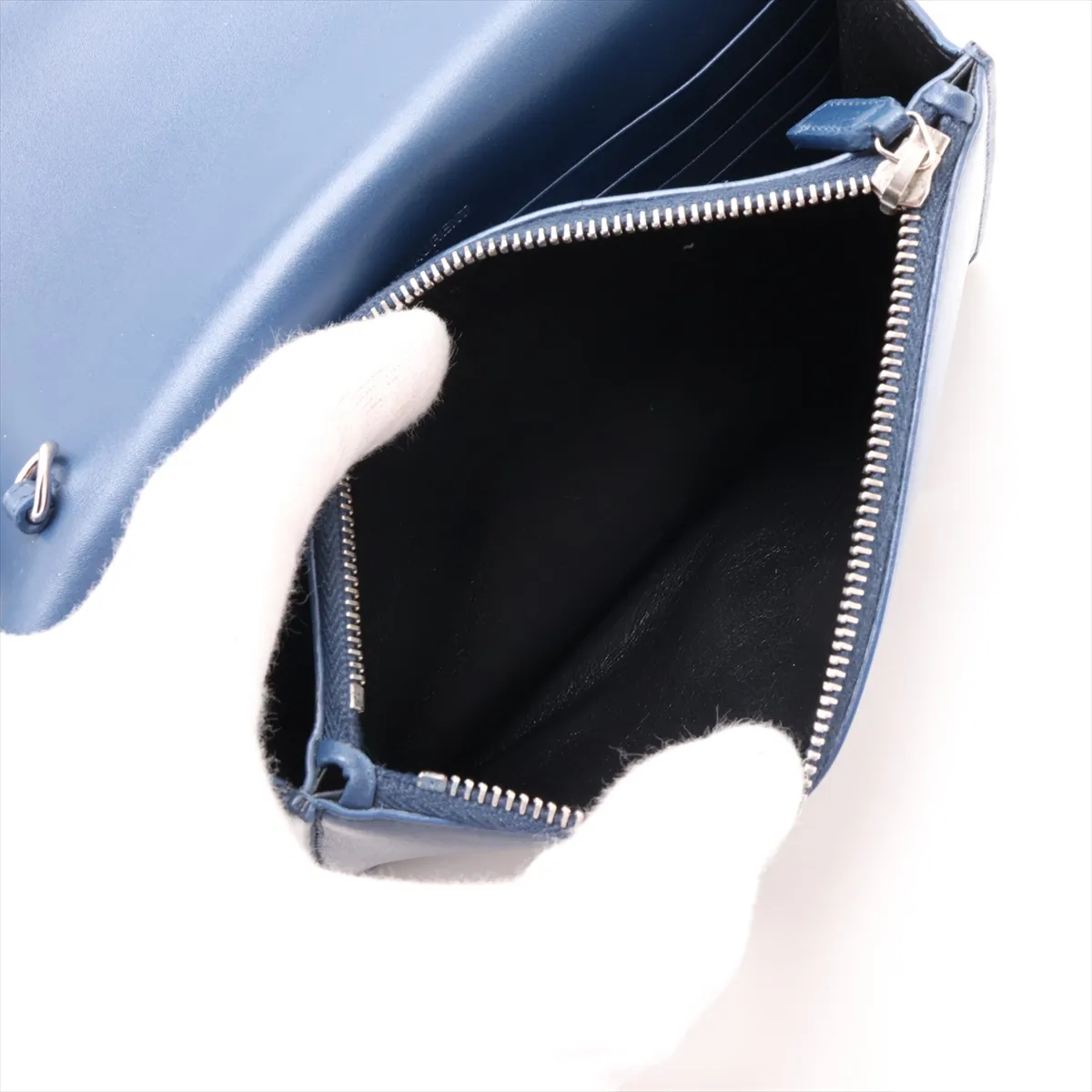 Kate Leather Chain Wallet in Navy Blue