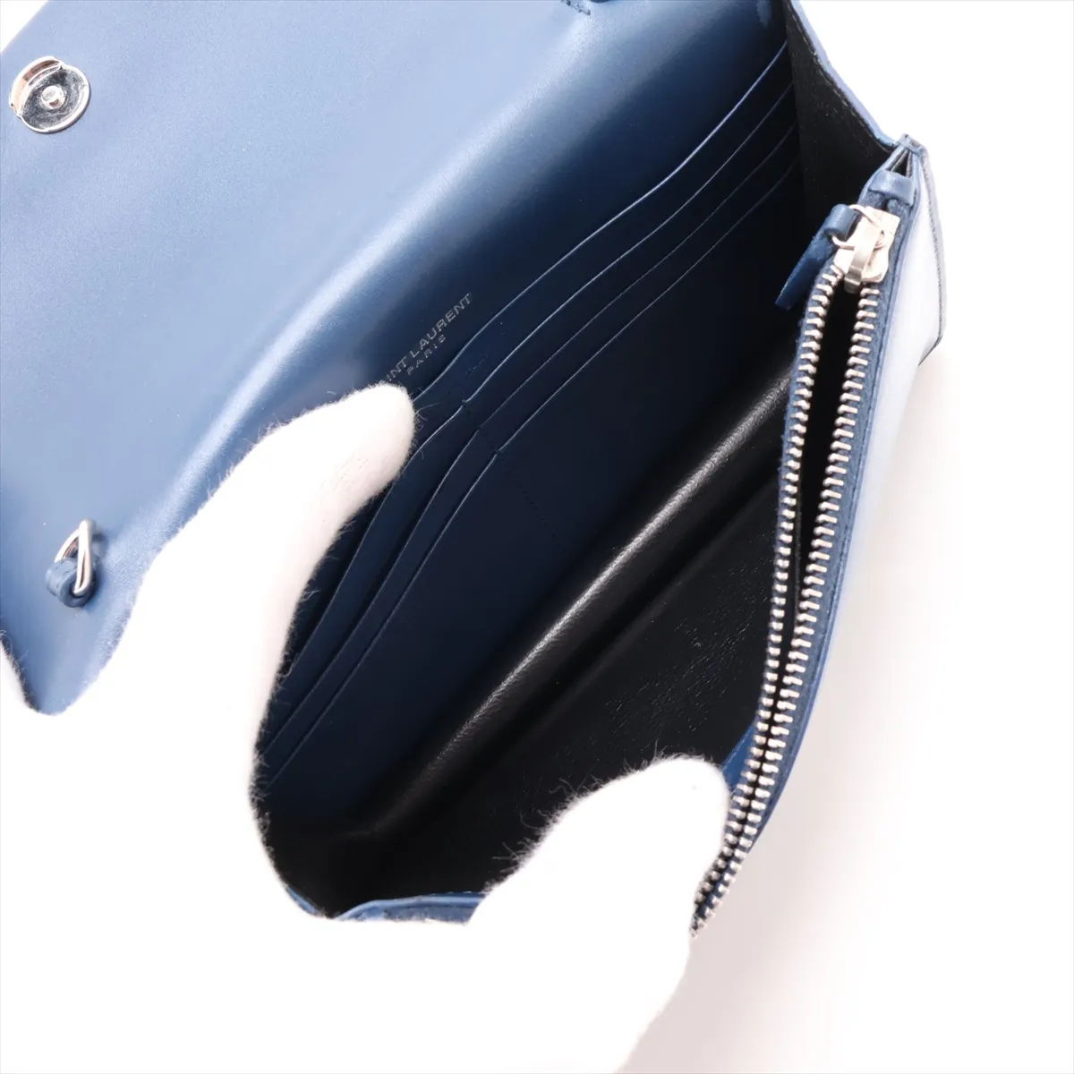 Kate Leather Chain Wallet in Navy Blue