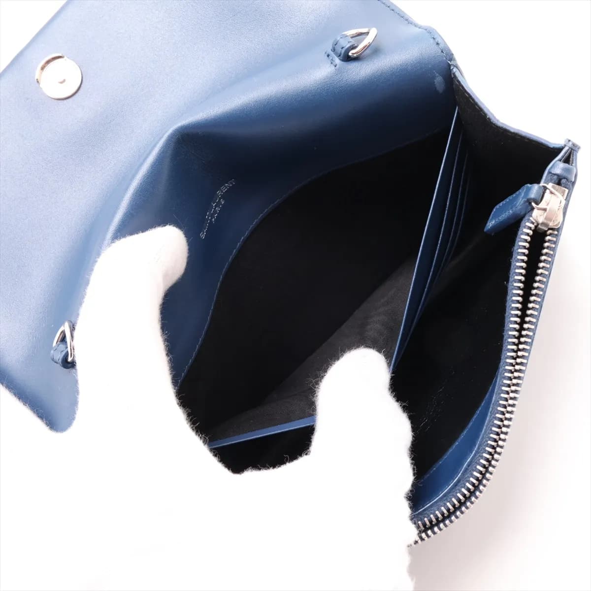 Kate Leather Chain Wallet in Navy Blue